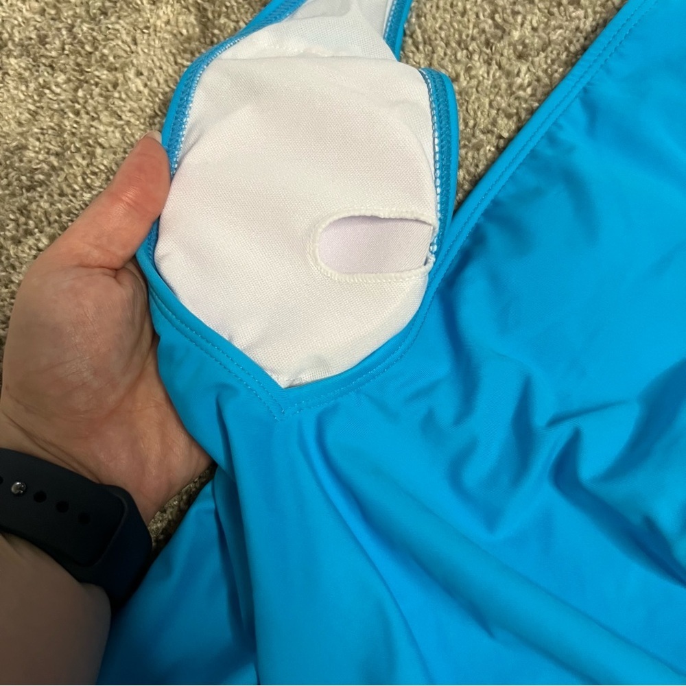 Bright Blue Sexy Halter Low Cut Cheeky Open Back One Piece Swimsuit NWOT - Picture 3 of 7